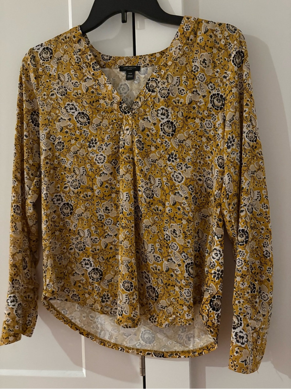 Mustard Floral Long-Sleeve V-Neck Blouse